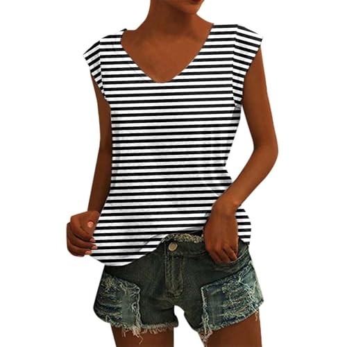 Top sin mangas con cuello en V, camiseta de tirantes para mujer, Negro , 5XL