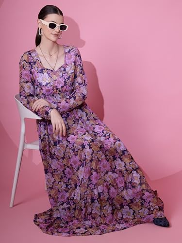 Image of Sheetal Associates Women's Maxi Floral Print Georgette Regular Sleeves Casual Dress
