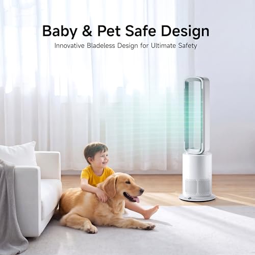 Image of Xcity TP09Pro Bladeless Tower Fan, 3-in-1 Air Purifier, Space Heater & Cooling Fan, Remote Control, HEPA H13 Filtration for Bedroom & Home Office Commercial, Silver & White