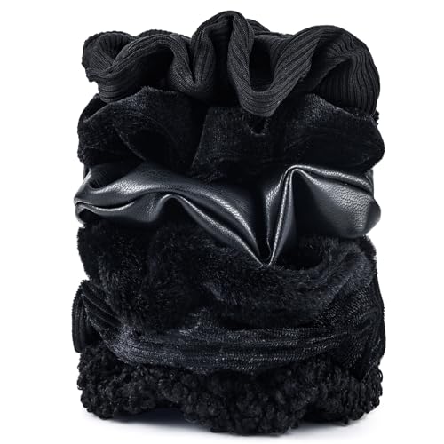 Scrunchies for Women Girls 6Pcs Black Velvet Scrunchies for Thick Hair Ultra Textured Soft Scrunchy Hair Ties Solid Elastic Hair Bands Fuzzy Ponytail Holders Cute Hair Accessories Holiday Gift