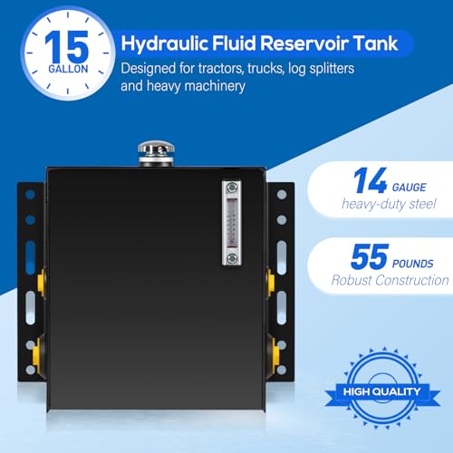 Image of 15-Gallon Hydraulic Fluid Reservoir Tank with Built-in Temp Gauge & Sight Gauge, Breather Strainer Fill Cap, Side Vertical Mount, 14 Gauge Steel, 20-1 /4 inch x 13-5 /8 inch x 17-1 /2 inch Size