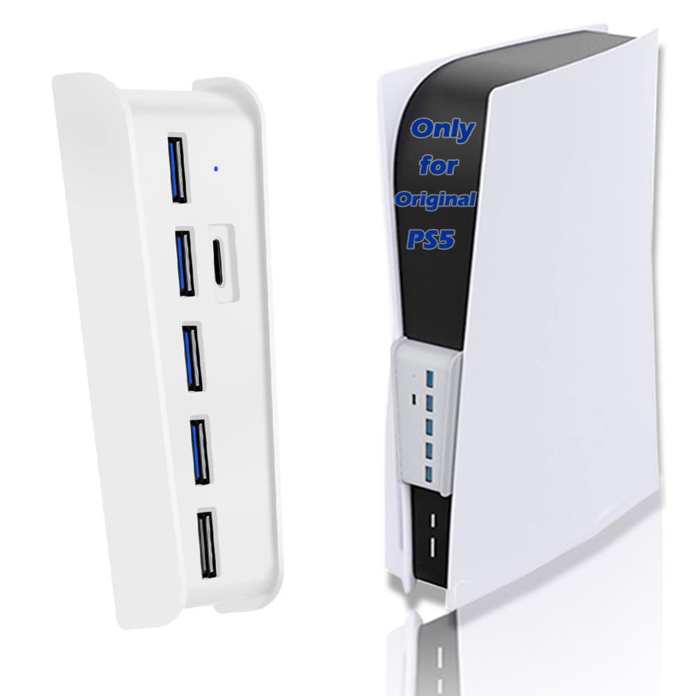 Hub USB de 6 puertos para accesorios PS5, adaptador de alta velocidad con 4 USB + 1 puerto USB + 1 puerto de carga USB + 1 puerto tipo C, compatible con consola PlayStation 5 tomas frontales