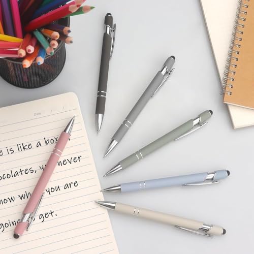 Image of 6 pcs 2 in 1 Stylus Pen Set Retractable Ballpoint Pen with Stylus Tip, 1.0 Mm Black Ink Pastel Color Metal Pens for Touch Screens (2 in 1 Stylus Pen Multi Colour)