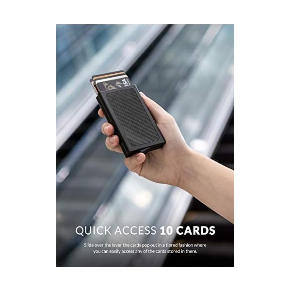VULKIT Pop Up Wallet, Slim Minimalist Credit Card Holder RFID Blocking Metal Card Case for Men or Women, carbon fibre, Small - Image 3
