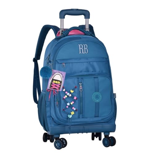 Mochila de Costas e 4 Rodinhas Rebecca Bonbon Beaded Fun Escolar Faculdade Trabalho Viagem (Azul)