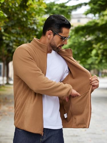 Image of COOFANDY Men Polar Fleece Jacket Lightweight Full Zip Jacket Casual Outdoor | Mock Neck Collar, 4 Deep Pockets, Soft Warm Jacket, Ideal Outer Or Fall Winter Layering Must-Have for Hiking, Outdoor Wear