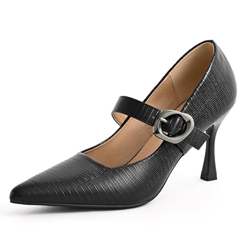 Sexy Mary Jane Pumps for Women Stiletto Pointed Toe Kitten Heel Backless Elegant Comfortable Dress Pumps with Adjust Ankle Buckle for Office Party Wedding Prom Daily Wear