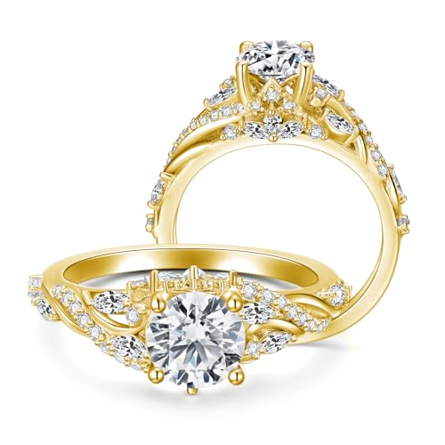 1.3 Carat (ctw) Round-Cut Moissanite Engagement Rings for Women, Customizable Sterling Silver, 10k gold, 14k gold, 18k gold
