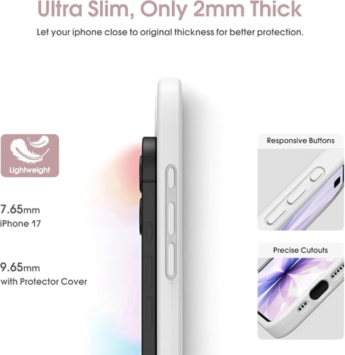Image of DIZORO Compatible for iPhone 17 Case, Classic Liquid Silicone Mobile Phone Case,Integrated Camera Control Button,Anti-Scratch Soft Microfiber Lining - White