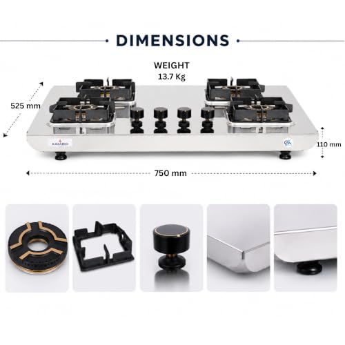 Image of Aliacca Kazario Gas Stove 4 Burners Steel Body, Auto, ISI Certified