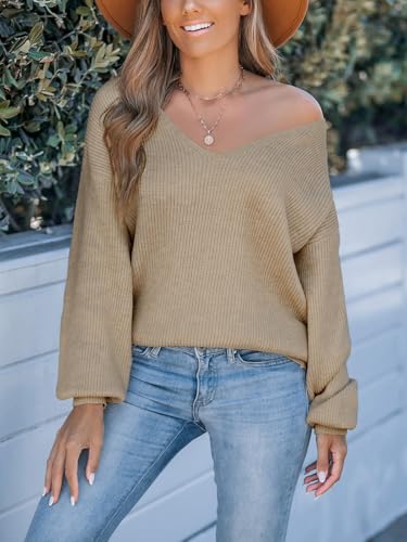 Image of CUPSHE Sweaters for Women Bow Pullover Knit Tops | Long Sleeve V Neck Pullover Sweaters, Soft and Cozy Fabrics, Relaxed Fit, Fall Clothes, Winter Clothing, Cute Fashion
