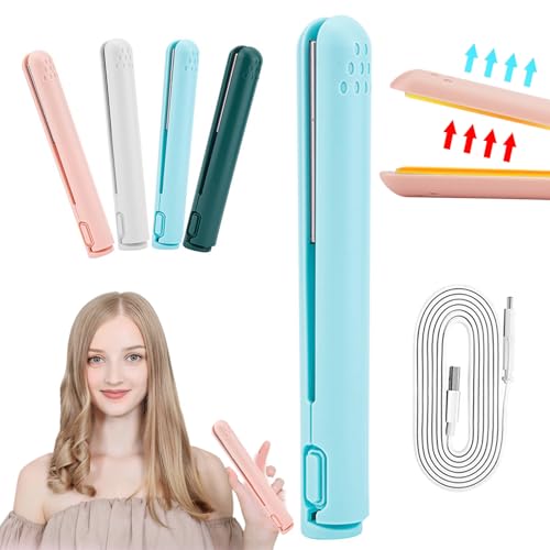 Mini plancha de cabello 2 en 1, cerámica, portátil azul miniatura 1