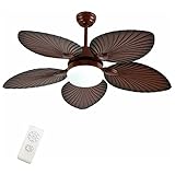  Ventilateurs de plafond avec lampes Ventilateurs de plafond silencieux de style tropical avec lumière 5 pales en forme de feuille de palmier Lustre de ventilateur de plafond Grand luminaire en métal