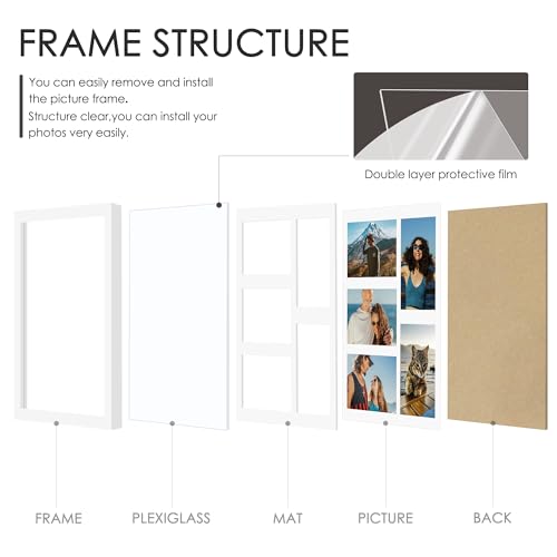 Image of DUENPY 11x14 Collage Picture Frame, 4x6 Collage Picture Frame, Displays Five 4x6 inch Photos, or 11x14 (Without Mat) Wall Decor Wall Hanging or Tabletop, White.