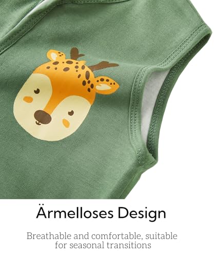 Chilsuessy Pack of 2 Baby Summer Sleeping Bags with Feet, 0.5 Togs, Small Children's Sleeping Bag with Legs, 100% Cotton Sleepsuit for Boys Girls, Green + Forest Animals, 70 cm / Baby Height 80-90 cm - View 6