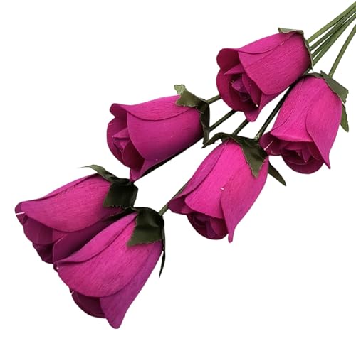 6 Violet Half Open Bud Wooden Roses for Crafts Custom Bouquets and Other Projects. 16 Colors to Choose from.