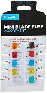 Simply BF820 Mini Blade Fuse Assortment - Set of 10 - Ideal for Vehicle Use, 10 Pieces and 7 Types 5A 7.5A 10A 15A 20A 25A 30A Multi-Function Car fuse