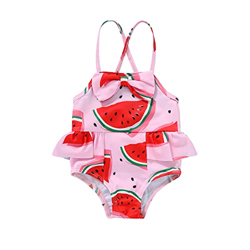 Baby Girl Watermelon Bathing Suit Dinosaur Lemon Backless Infant Swimsuit Halter Ruffle Swimwear