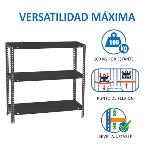 Miniatura 5 de Simonrack Estanteria Metalica 3 Baldas Ajustables, 100 Kg De Punto Flexión, 1000x900x300 Mm, Con Tornillos, Estantería Almacenaje, Antracita - Comfort