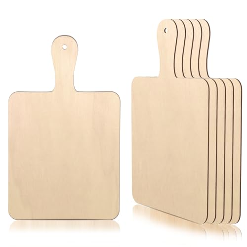 6 Pack Mini Charcuterie Boards, Bulk Unfinished Wood Cutting Board With Handle, Small Cutting Boards for Creative DIY, Art Painting, Home Kitchen Decoration, Cooking Utensils(9.06