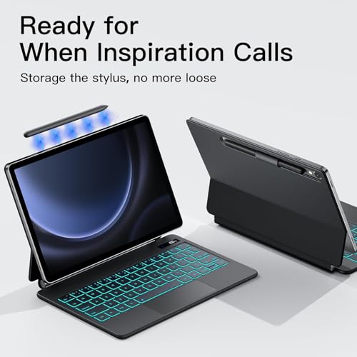 Image of MICROWARE Magic Keyboard Case for Samsung Galaxy Tab S9 FE 5G 10.9 inch S9 S8 S7 11 inch, Floating Cantilever Magnetic Stand, Wireless Backlit Multi-Touch Trackpad, S Pen Holder, Bluetooth Connectivity