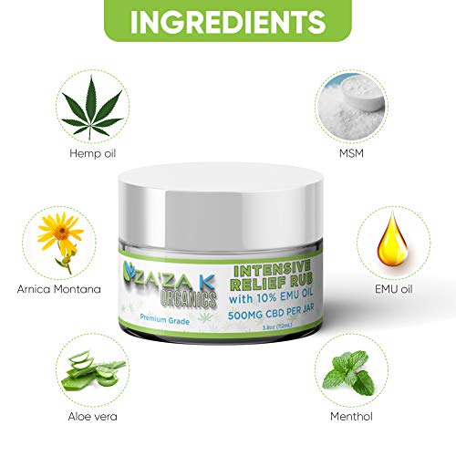 ZA'ZA K ORGANICS Hemp Cream 500 MG Max Strength – 100% Natural Hemp Oil Extract, Emu Oil, Arnica, for Knee, Joints, and… - Image 4