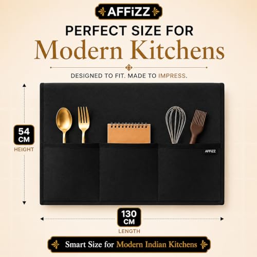 Image of Refrigerator Single Door Waterproof & Dustproof Protective Top Cover with 6 Storage Pockets - Washable Polyester Fridge Cover for Kitchen Organization (130 x 54 cm, Black)