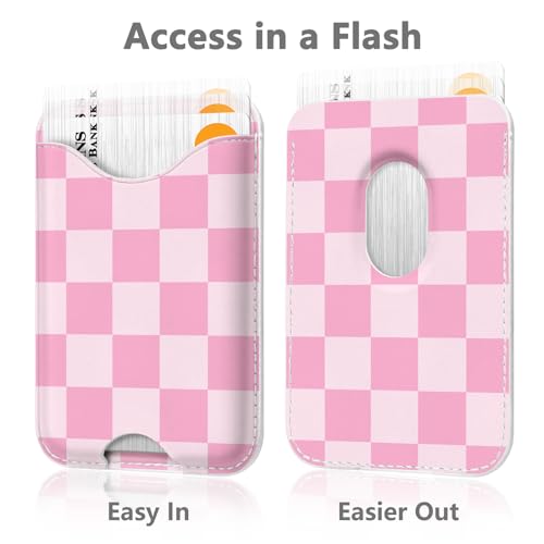 Image of Checkered Magnetic Wallet for Magsafe Compatible with iPhone 17 /16 /15 /14 /13 /12 Series Pro Max Plus Air (Phone Magnet Card Holder Fit 3 Cards for Women Girl Lether Mag Safe Wallets Pink)