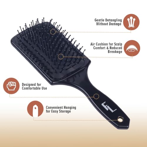 Paddle Hair Brush by Fine Lines - Detangle Hair Brush with 11 Row Nylon Bristles, Hairbrush for Women & Men, Heat-Resistant Paddle Brush - Image 4