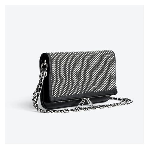 Pochette cloutée avec rivets noirs rétro et chaîne style décontracté
