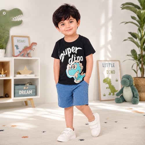 Image of Krishn Creations Kids Clothes for Boys | Cotton Printed Half Sleeve T-shirt and Shorts Baby Boy Dress | Casual Wear Kids Clothes