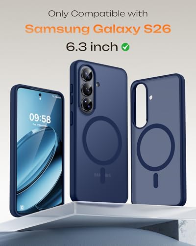 Image of TOCOL for Samsung Galaxy S26 Case, Compatible with Magsafe, Full Camera Protection, Built-in Magnetic Ring, Drop Protection, Translucent Matte Phone Case for S26 6.3 inch (Dark Blue)