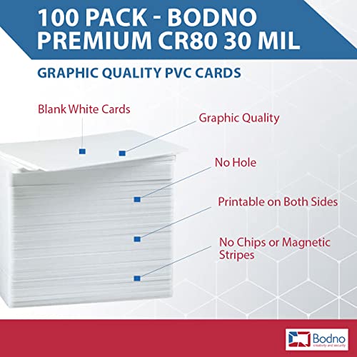 Bodno Premium-CR80 30 Mil Grafik-Qualität PVC-Karten Packung mit 100 Stück Weiß