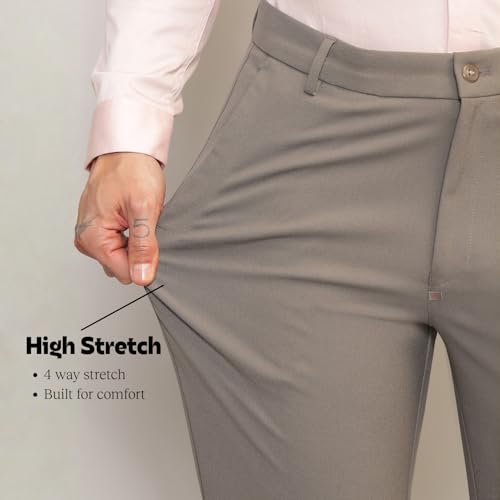 Image of SUBTRACT Men 4 Way Stretch Wrinkle Free Slim Fit Formal Trouser in with 2 Inch Flexible Waistband | Men's Trousers for Office Or Party