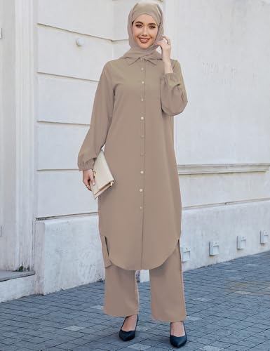 Abayas Dress for Women Muslim Robe Islamic Kaftan 3 PCS Set Long Sleeve Button Shirts Pants Hijab Dubai Outfits2