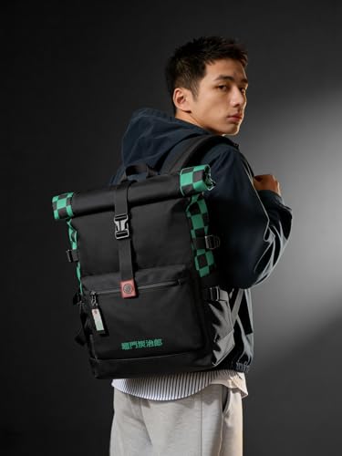 Image of The Souled Store Demon Slayer: Tanjiro's Gear Backpacks | Official Anime Merchandise | Water-Resistant Laptop Bag with Iconic Checkered Pattern | Stylish Travel Rucksack for Men & Women