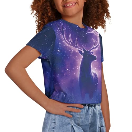 Image of Girls Crop Tops Cute Short Sleeve Shirts Fashion Tees for Kids Casual Crewneck Blouses Size 8-16 Years