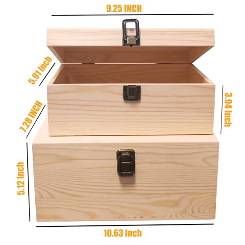 Image of 2 Pack Wooden Box with Hinged Lid & Compartments - Natural Craft Storage Organizer for Jewelry, Art Supplies, DIY Projects | Handmade Gift Box for Home