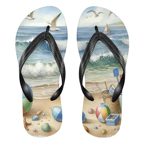 Burbuja Fun Beach Scene Flip Flops for Women Men, Soft Thong Sandals Rubber Slippers for Pool Beach Essentials