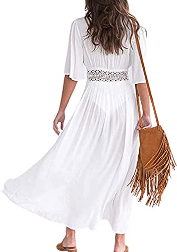 Women Kimono Bikini Cover Up Summer Lace Cardigan Floral Crochet Sheer Beach Cover Ups with Drawstring2