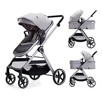 Lortsybab 2 in 1 Baby Stroller, Newborn Infant Toddler Convertible Pram Stroller for 0-36 Months Old Babies (Grey)