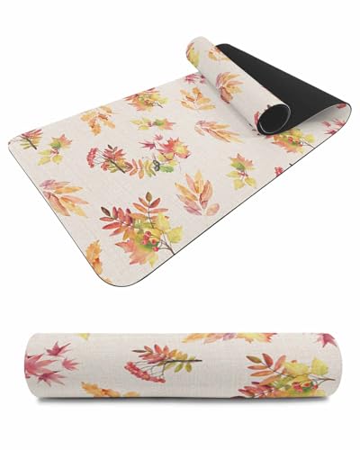 Debedcor Heat Proof Table Pads Waterproof Decorative, Fall Botanical Leaves Non-Slip Table Countertop Protector, Rustic Autumn Maple Leaf Burlap Insulation Mat for Dining Room, 48 x 12 Inches