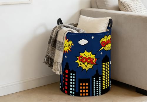 Image of ESSME Kids Laundry Basket,Spider Hamper Collapsible Canvas Waterproof Storage Bin foBoys, Cute Hamper,Gift Baskets(Blue City)