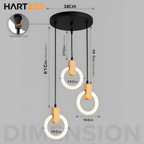 Image of Lunaris Orbit 2 Pack LED Chandelier 3 Ring Pendant Light | Modern Hanging Ceiling Lamp with Wooden Accent for Living Room, Dining Room, Bedroom, Restaurant & Cafe | 3000K Warm White Lighting