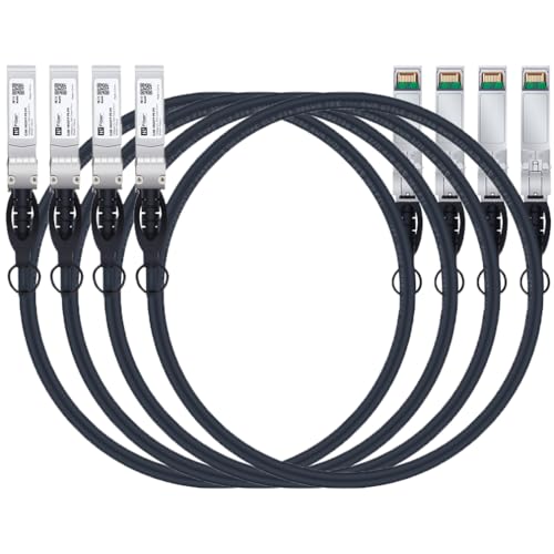 Image of H!Fiber 4 Pack SFP+ Cable, 10G SFP+ DAC, 2M(6.6ft), Passive Direct Attach Copper Twinax Cable for Cisco SFP-H10GB-CU2M, Ubiquiti UniFi UC-DAC-SFP+, Meraki, Mikrotik, Intel, Fortinet, Netgear