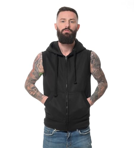 ROCK-IT Apparel Zipped Hoodie ärmellos für Herren Sleeveless Fitness Kapuzenpullover Männer Sweater Trainingsweste Sweatshirt Tank Top S-4XL Farbe Schwarz XX-Large