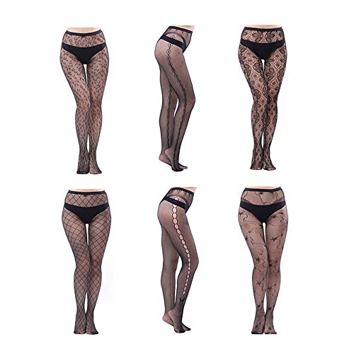 SUSHARE 6 Pairs Lace Patterned Tights Fishnet Floral Stockings Patterned Fishnet Tights Pattern Leggings Tights Net Pantyhose