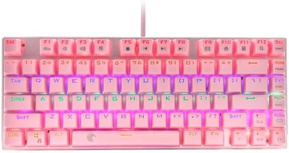 Electronics - Mechanical keyboard smooth line red switch 81 keys RGB backlight white game keyboard compact design American layout eagle Z88 (Pink Red Switch)