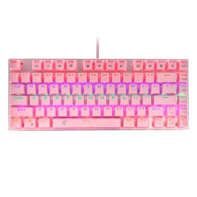 Electronics - Mechanical keyboard smooth line red switch 81 keys RGB backlight white game keyboard compact design American layout eagle Z88 (Pink Red Switch)