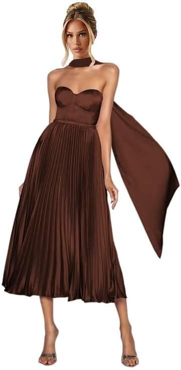 Satin Bridesmaid Dresses with Scarf Strapless Long Maxi Dresses A-line Formal Evening Gowns Wedding Guest Dress WH79